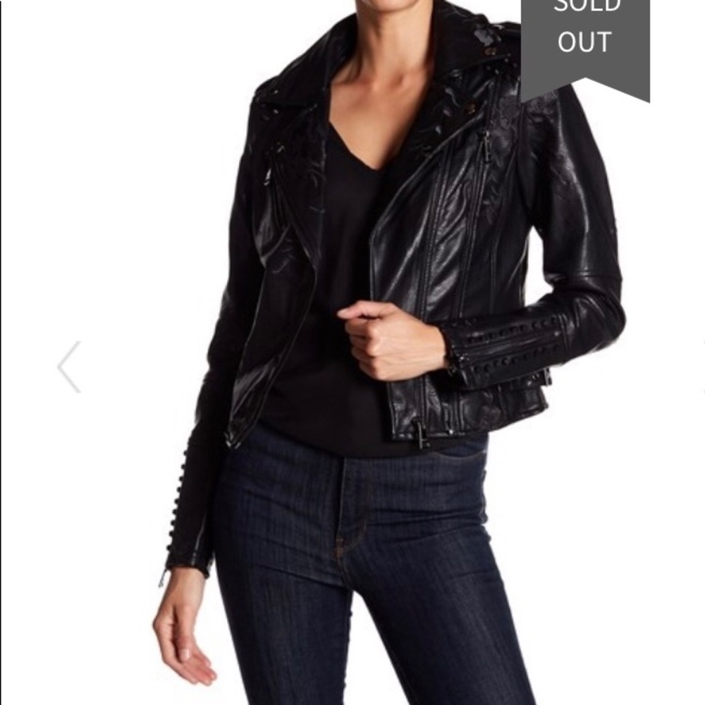 Vigoss Floral Studded Faux Leather Jacket